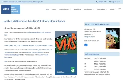 Screenshot der Webseite der VHS Oer-Erkenschwick