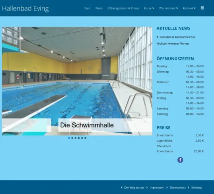 Screenshot der Webseite des Hallenbad Eving